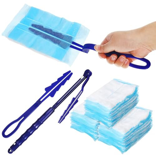 OUNONA Electrostatic Duster Hand Dusters Floor Cleaning Reusable Duster Pads Washable Dusters for Cleaning Ceiling Fan Hardwoods Window Kitchen With Replacement Refills