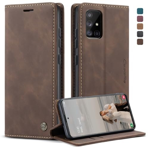 Cracedily Handyhülle für Samsung Galaxy A51 Hülle, Klapphülle Premium Lederhülle Klappbar Flip Case Tasche Magnet Kartenfach Standfunktion Klapphülle Schutzhülle für Samsung A51 Handyhülle, Kaffee