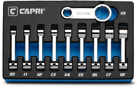 Capri Tools 3/8 in. Drive Torque Adapter Set, 12-Point Box End, 10 to 19 mm, Metric, 10-Piece with Mechanic's Tray