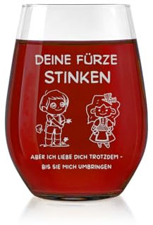 BeBeiZi Geschenke für Freund, Weinglas mit „Deine Fürze stinken, aber ich liebe dich trotzdem“ Geschenke für Frauen Männer, Weingläser to go, Hochzeitstag, Weihnachten, Geburtstagsgeschenke, 480ml