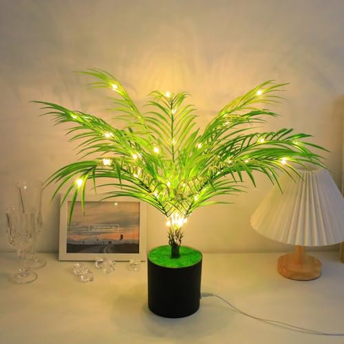 Tuzsocr Lampe LED Palmier Arbre Lumineux pour Décoration Intérieure, Lampe Arbre Artificiel Lumineux étincelant, Blanc Chaud Alimenté par USB, pour Décoration de Table pour Salon, Fête, Chambre