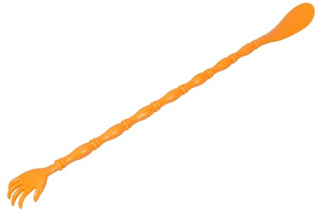 FRCOLOR Gratte-dos Portable en Plastique Orange Facile à Utiliser pour Personnes Âgées avec Chausse-pied Multifonctionnel et Outil de Massage Pratique