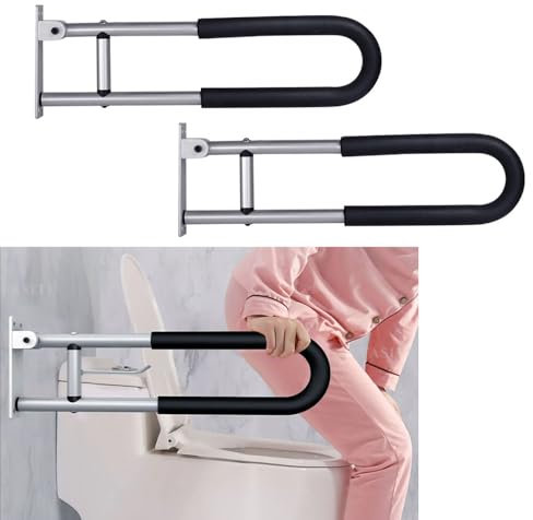 Barra Minusvalidos Baño,Barandilla De Baño Plegable,Pasamanos Plegable De Acero Inoxidable En Forma De u De 60 Cm,Acolchado,Adecuado Para Ancianos, Discapacitados, Mujeres Embarazadas, Niños
