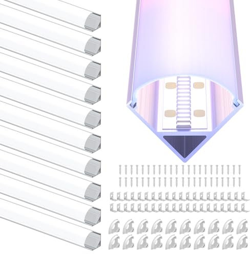 10 x Profilé Aluminium LED d’Angle pour Rubans LED 1M (10m) – Profile LED Angle avec diffuseur opale – Taille 15.8 x 15.8mm – Support idéal pour rubans Led jusqu’à 10mm de largeur