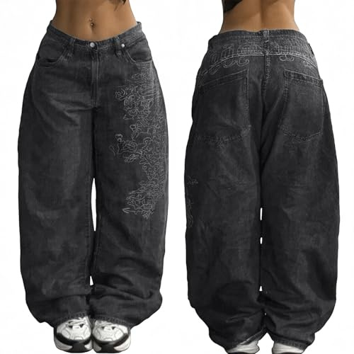EMMIOL Damen Boyfriends Hip Hop 90er Jahre Vintage Baggy Jeans Loose Denim Hose Mid-Low Waist Jeans