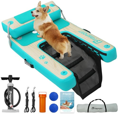 FBSPORT Rampa de Agua Hinchable para Perros, Escalera Flotante para Muelles Escalera Flotante para Piscinas, Barcos, Lagos, Escalera Flotante Antideslizante de EVA para Perros de hasta 100 kg