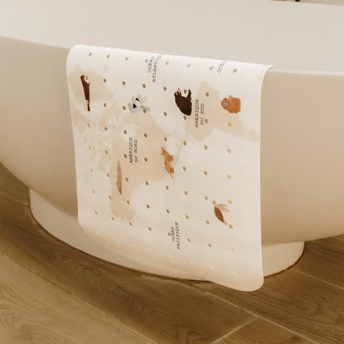 Tapis de Baignoire Bébé Antidérapant -Grande Taille 100cmx40 cm - Motif Carte du Monde- sans BPA, Lavable, Anti-moisissure, avec Ventouses -Tapis Sécurité pour Baignoire -Tapilou x Babyatoutprix