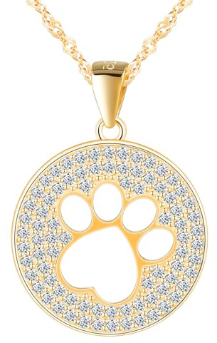 CONILOK Hund Fußabdrücke Damen Mädchen Halskette mit Zirkonia, Runde Kette Silber 925 mit Haustier Pfote Drucke Anhänger, Niedlich Tier Hund Pfotenabdruck Schmuck für Frauen Mama Frau Freundin Tochter