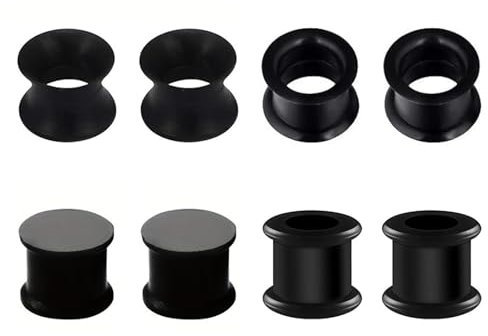 4 Pairs Silicone Flesh Tunnels, Silicone Ear Plugs Tunnels Flexible Flesh Ear Tunnel Double Flared Ear Plug Expander Ear Gauge 3/4/5/6/8/10/12/14/16/18/20mm Ear Stretcher Piercing Unisex (Black, 10mm)