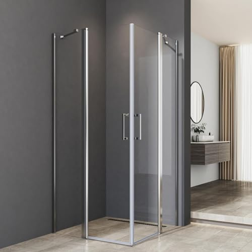 Duschkabine Eckeinstieg 100x100cm Pendeltür 6mm NANO ESG Glas Drehtür Duschabtrennung Duschkabine Pendeltür Duschwand mit 2 Stabilisierungsstange Höhe 185cm