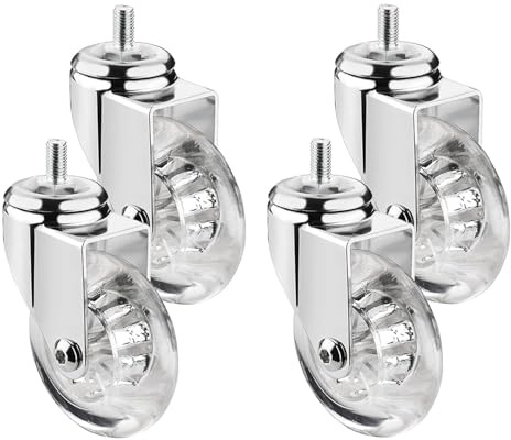Swivel Castors Set of 4, Ø 75 mm with M8 & M10 Grub Screws and Ball Bearings, Transparent Rubber for Easy Furniture Transport