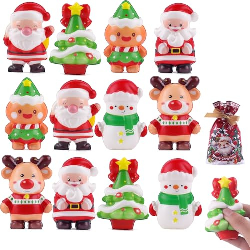 Anboor 12 Pcs Schneemann Weihnachtsmann Christbaum Squishies Stressbälle | Niedliche Squishies Stressabbau-Spielzeuge, Langsam Rückfedernd, Mitgebsel, Strumpffüller, Goodie-Bag-Füller, Zufällige Stile
