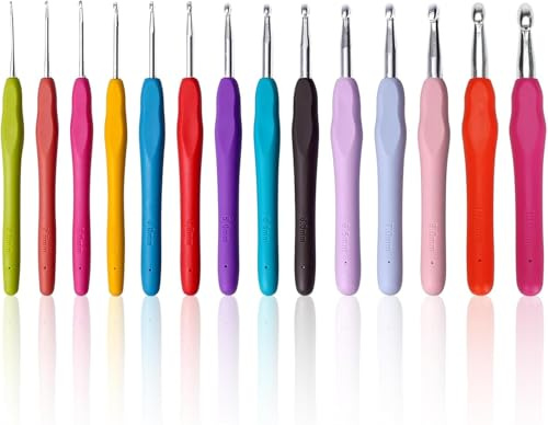 14 Stück Häkelnadeln Set - von 2 mm bis 10 mm Aluminium | DIY Handstrick Werkzeuge mit Ergonomischem Softgriff - Bunten Häckel Kit für Anfänger Und Erfahrene Häkelliebhaber