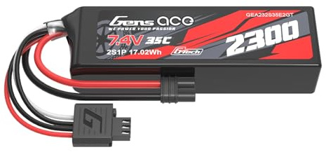 Gens ace Batterie LiPo 7,4 V 2300 mAh 2S 35C avec Connecteur IEC2 – Batterie pour Voiture RC 1/18 Mini Modèles