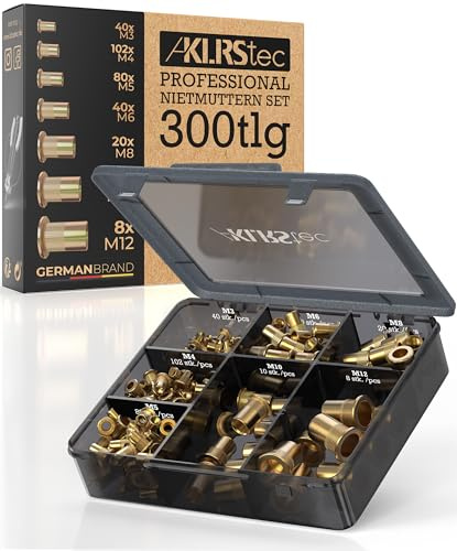 KLRStec Professional Set Tuercas Remachables [300 pzs.] Surtido Tuercas Remache Acero Galvanizado – Insertos Roscados M3-M12 para Metalistería, Automoción, Industria – Compatible con Remachadora