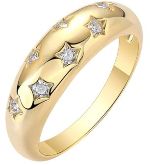 Mesnt Goldring 750 Echtgold, Frauen 18 Karat Gelbgold Ring Sterne mit Moissanit, Größe 45 (14.3)