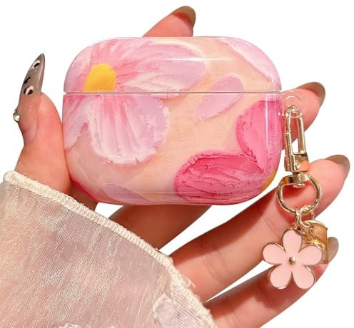 PHOEACC für AirPod Pro 3 Hülle 2025 Cute Ästhetisch Blume Schutzhülle mit Schlüsselanhänger Kompatibel mit AirPods Pro 3 Case für Mädchen und Frauen (Rosa Blumen)