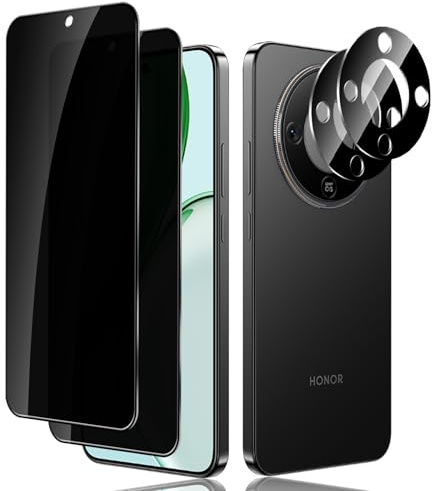 Lutree pour Honor Magic 8 Lite 5G Anti-Espion Verre Trempé, 2+2 Pièces Anti-Spy Protection écran + Caméra Lentille Protecteur Film (Noir), 9H Anti-Rayures Sans Bulles Privacy Protecteurs d'écran