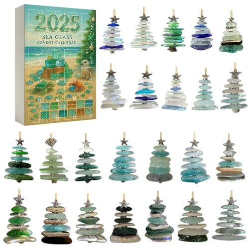 Iyalezirk Calendario 'Avvento A Forma di Albero di Natale in Vetro di Mare 2D in Acrilico, Regalo per la Casa per Amici.