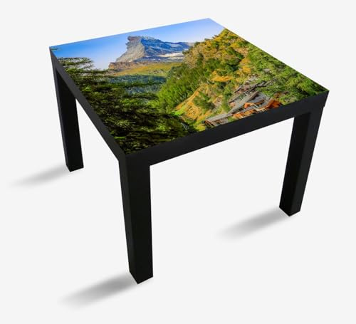 Wallario Möbelfolie selbstklebend/Aufkleber, Tischfolie geeignet für IKEA Lack Tisch - Möbeldeko Gipfel über grünem Tal in 55 x 55 cm