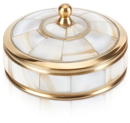 MAYJOYDIY Boîte à Bijoux en Laiton avec Nacre Colonne Colonne Boîte en Coquille de Perle Boîte Colonne Faite à la Main pour Décoration d'Intérieur Stockage de Bijoux