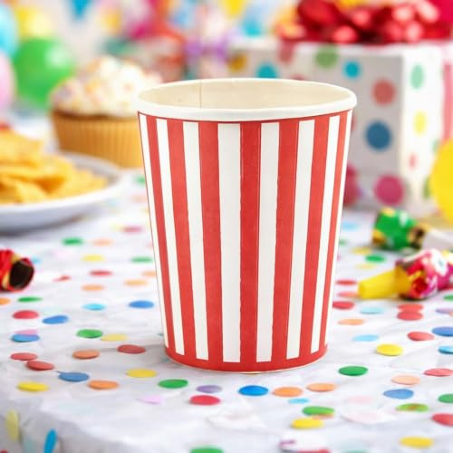 Artyfetes Factory Gobelets en papier rayés rouge et blanc pour anniversaires (Lot de 6, 255 ml)