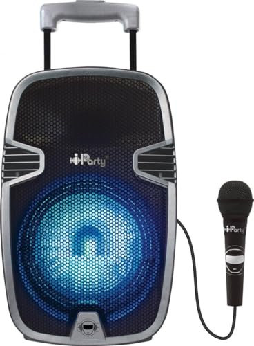 Lexibook, iParty, Enceinte karaoké Bluetooth® iParty, Sur roulettes avec effets lumineux et micro inclus, Batterie rechargeable, Noir/Argent, K8250
