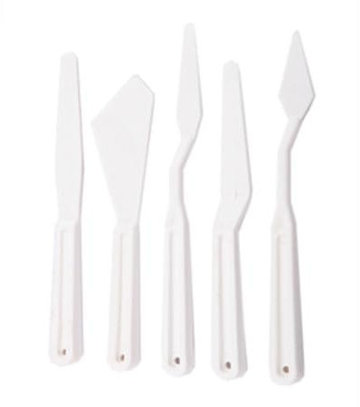 Artist's White Plastic Palette & Painting Knives Set of 5 (Assorted)