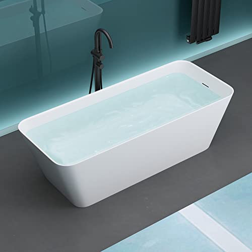 Mai & Mai Baignoire îlot robuste en fonte minérale blanc mat rectangulaire 170x70x58cm avec revêtement Nano anti calcaire V901OA
