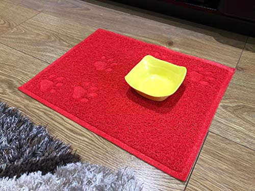 Opul Square PVC Placemat Waterproof Dog Cat Food Mat Non Slip Dog Puppy Pet Cat Dish Bowl Food Water Mat Wipe Clean FDA Grade (Red)