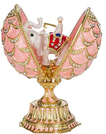 danila-souvenirs Fabergé-Stil Tannenzapfen-Ei mit Elefant 12 cm rosa