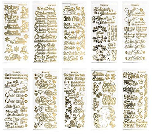 Ideen mit Herz Gravur-Sticker, transparent/gold, 10 Bogen à 10 x 23 cm | Goldene Aufkleber zum Basteln & Dekorieren | Geburtstag, Weihnachten, Rente & mehr (Gratulationen)