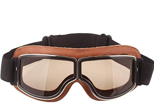 Ashilun Retro Pilot Motorradbrille beschlagfrei Warm Reitbrille ATV Bike Motocross Brille Schutzbrille (Brauner Rahmen + Braune Gläser)
