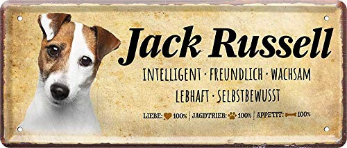 Blechschild Spruch und Motiv Hund “Jack Russell“ Deko Hundeschild Schild Hauseingang Eingang Tor Geschenk zum Geburtstag oder Weihnachten für alle Hundebesitzer 28x12 cm