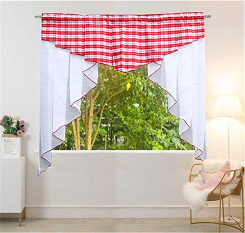 Dreamskull Scheibengardine Voile Bistrogardine Landhaus Küche Kurz Modern Kurzstores Gardinen Kurzgardine Küchengardine Transparent Stangendurchzug 100 cm Hoch Kariert Kleinfenster (HxB 100 * 100cm)