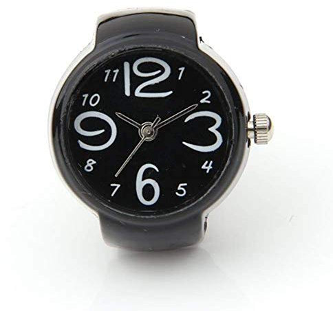 U/K ExquisitFrau ring kreative ringuhr romantische freundin lieblings elegante damen ring geschenk mädchen, finger umfang 4,8-6 cm, gummiband, einstellbar, schwarz tragbar und nützlich