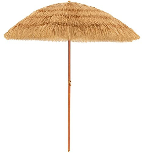 DREAMADE Parasol de Paille Inclinable avec Bord Drapé, Parapluie de Plage Rond 2M avec Fonction d'inclinaison, pour Bloquer Le Soleil et La Pluie, pour Plage, Jardin, Terrasse