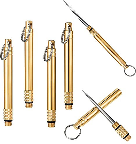 NITAIUN 4 Stück Tragbarer Titan Zahnstocher Set Wasserdicht Integrierter Zahnstocher mit Schlüsselbund Teleskopischer Metall Obstgabel Zahnstocherhalter für Outdoor Picknick Camping Freien