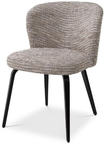 Casa Padrino Silla de Comedor de Lujo Beige/Negro 57 x 69 x A. 81 cm - Silla de Cocina tapizada en diseño Retro - Muebles de Comedor Retro de Lujo