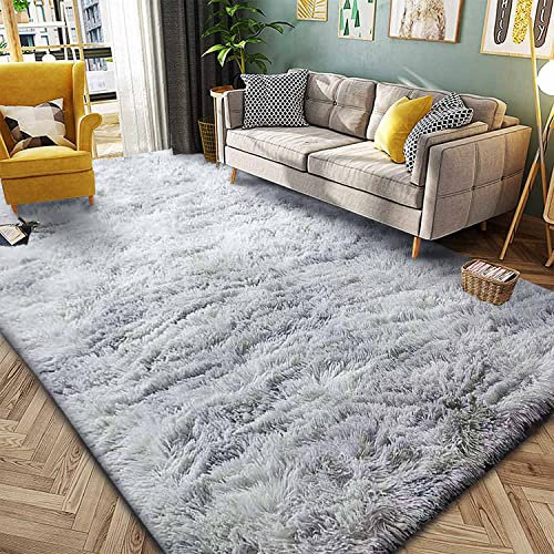 Calore Teppiche Flausching Wohnzimmer Teppiche Shaggy Teppiche Schlafzimmer Teppich Waschbarer Weiche Teppiche Bequeme für Wohnkultur (Grau Weiß, 200 x 250 cm)