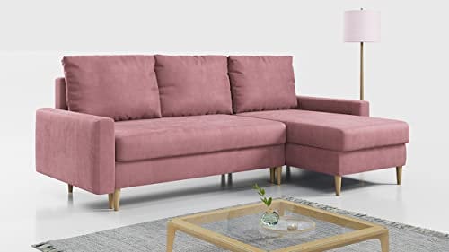 MKS MEBLE Ecksofa - L-Form Sofa mit Schlaffunktion - Wohnlandschaft L Form, Ecksofa mit Schlaffunktion und Bettkasten, Schlafsofa mit Bettkasten, Couch mit Schlaffunktion - Rosa LANG