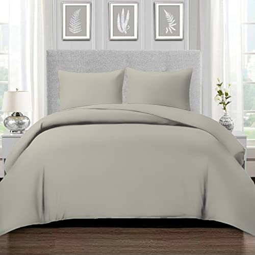 Pizuna Bettwäsche 200x220 + 80x80 Baumwolle Silber 800 Fadenzahl | 100% Langstaple Baumwolle Bettbezug und Kissenbezug, Mako Satin 3-Teilig Bettwäscheset 200x220 + 80x80 Silber Mako Satin