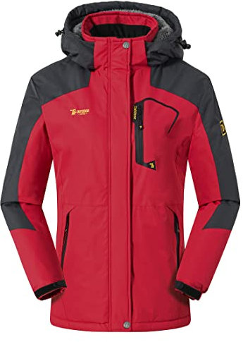 donhobo Damen Winterjacke Warme Fleece Gefüttert Outdoorjacke Skijacke Winddicht Wasserdicht Softshelljacke Funktionsjacke Wanderjacke (Rot, S)