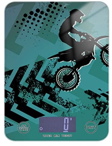 Poeticcity Motocross Man Riding Motor Retro Green Pattern Tempered Glass Kitchen Scales, Digital Weight Grams and Oz Food Scales for Cooking Baking Meal Prep Home Weight Loss Health Diet