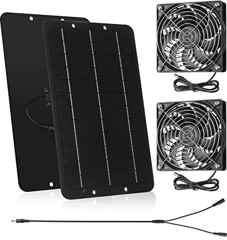 Kit di doppia ventola con pannello solare, 10 W, 12 V, portatile, per esterni, impermeabile, per galline, serre, capanni, case in PET (1 set)