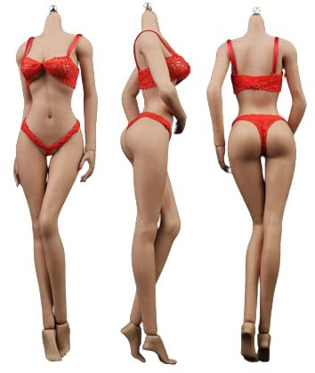 VUSLA 1/6 Scale Super-Flexible Female Seamless Doll Body, Girl Body Model with Narrow Shoulders Thin Chest Steel Skeleton Without Head Sculpt (Pink Complexion)