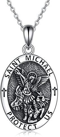 JERWLI Saint Michael Kette 925 Sterling Silber Erzengel Michael Anhänger Halskette Schutz Saint Michael Schmuck für Damen Männer