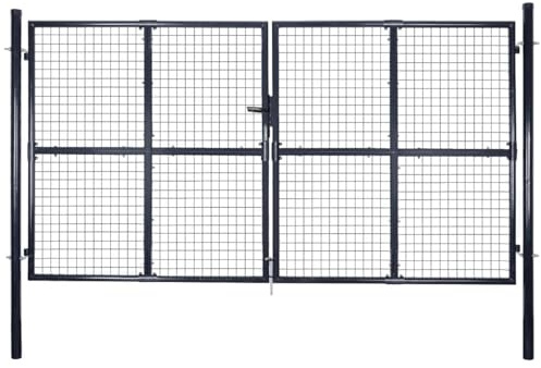 Homgoday Stabiles Gartentor Anthrazitgrau | Verzinkter Stahl mit Pulverbeschichtung | 306x200cm | Sicherheit für Hof und Terrasse Model143365