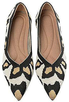 MACHSWON Women’s Ballet Dressy Flats Pointed Toe Knit Dress Shoes Slip On Casual Foldable Ballerina Walking Shoes (Leopard, Size 4)