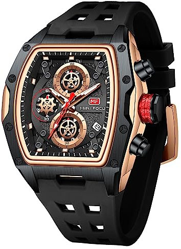 AIMES Armbanduhr für Herren, modisch, lässig, cool, großes Zifferblatt, leuchtend, wasserdicht, Sport, analog, Quarz, Business, Herrenuhren, Silikonarmband, Kleideruhr, 0473-Black Rose, Lässige